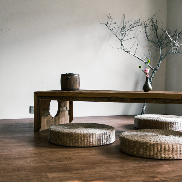 Coffee Bench with floor seating cushions